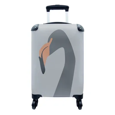 Produktbild von MuchoWow® Koffer Handgepäck Trolley Rollkoffer Kleine Reisekoffer mit 4 Rollen - Pastell - Flamingo - Grau - Cabin Size < 55x40x23 cm & 55x40x20 cm - Fotokoffer - Kabinenkoffer - Boardgepäck - Reise-Box - Reisekoffer - Reisegepäck - Koffer mit Bild - Trolley für Kinder