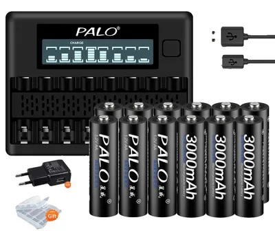 Obrázok produktu pre Nabíjateľná batéria, kapacita 3000 mAh, inteligentná nabíjačka, 1 nabíjačka pre 12 batérií