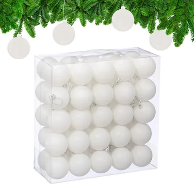 Imagen del producto de Relaxdays, juego de 50 bolas navideñas, decoración navideña, diseño mate, adornos para el árbol de Navidad, esferas para el árbol de Navidad de 6 cm de diámetro, color blanco