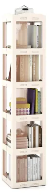 Produktbild von 360° drehbares Bücherregal, Standregal mit rutschfesten Fußpolstern und transparenten Paneelen, Aufbewahrungsregal für Wohnzimmer und Arbeitszimmer (Weiß, 36,5 x 36 x 174 cm)