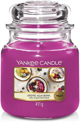 Produktbild von Yankee Candle Exotic Acai Bowl Medium Jar, Zylinder, Pink, Schwarze Johannisbeere, Kirsche (Frucht), Kokosnuss, Jasmin, Moschus, Rose, Vanille, 75 h, 1 Stück(e)