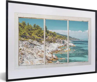 Produktbild von MuchoWow® Gerahmtes Poster Aussicht - Meer - Strand 60x40 cm - Poster mit Schwarzem Bilderrahmen Wandposter Rahmen Foto Bilder - Schlafzimmer - Plakat in Rahmen - Drucken