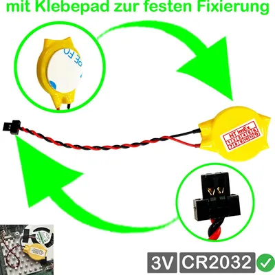 Produktbild von CR2032 Bios CMOS Batterie mit stecker 6 x 3 mm kabel für Clevo Notebook Laptop