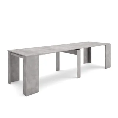 A long, gray, concrete-style table on a white background.