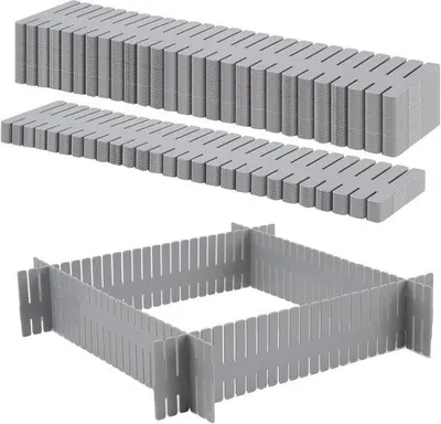 Obrázek produktu pro Organizéry na zásuvky, rozměry 32 x 7 cm - šedý plast - 48 kusů - Ideální pro organizaci šatní skříně