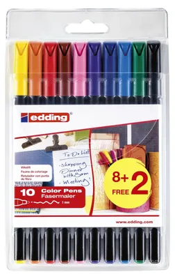 Image de edding 41-1200-10-999 Stylo à fibres 1200 colourpen BTS (8+2), 1 mm, assorti, 10 pièces