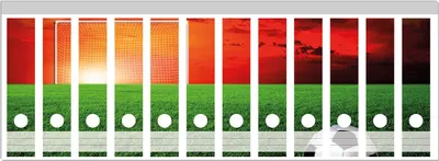 Produktbild von Wallario Ordnerrücken Sticker, selbstklebend für breite Ordner, 12 Stück, Motiv Fußball - Fußballfeld bei Sonnenuntergang