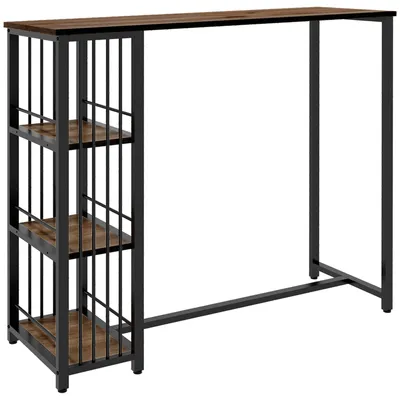 Produktbild von Bartisch Stehtisch Industriedesign 3 Regale Stahlrahmen Spanplatte Holzoptik Schwarz Braun 120 x 40 x 105 cm bis 38 kg