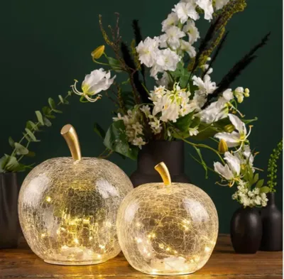 Produktbild von Seyila Home Dekorative Glas Apfel LED Leuchte mit Timer, Crackle-Glas, Tischlampe für Wohnraum, Deko