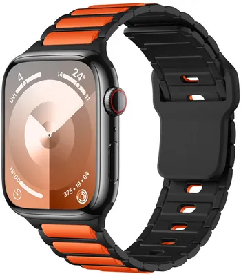Produktbild von Stravo Silikon-Sportarmband zweifarbig, atmungsaktiv und komfortabel, kompatibel mit Apple Watch 38–42 mm, SE/Serie 1–11, Schwarz/Orange