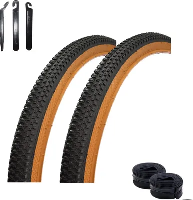 Produktbild von 2 x Roverstone 27,5" Fahrradreifen Fahrradmantel Schwarz Braun 54-584 (27,5 x 1,95) + 2 x passende Schläuche SV inkl. Reifenheber