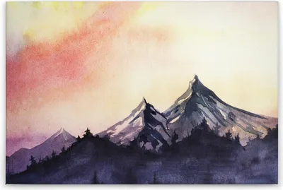 Produktbild von Leinwandbild Landschaften 60 x 90 cm - Wandbild Berge Wald Gelb Rot - Keilrahmen Wohnzimmerdeko Wanddeko Wandgemälde