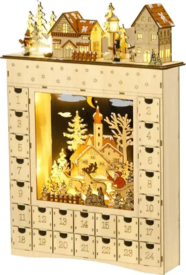 Produktbild von Adventskalender aus Holz mit LED-Lichtern, 24-Tage-Countdown