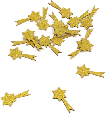 Produktbild von Oblique Unique Holz Sternschnuppen Komet Set mit Glitzer als Konfetti Tisch Deko für Weihnachten DIY Basteln - gold