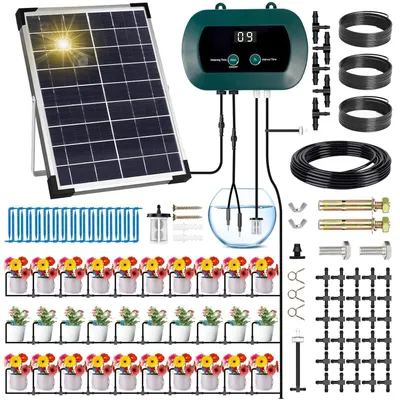Imagen del producto de Sistema de riego solar GUHAOOL, sistema de riego automático para jardín con capacidad para 30 plantas en macetas, sistema de riego por goteo con temporizador y 35 metros de manguera, ideal para plantas de jardín, balcones y macetas en exteriores