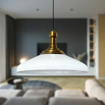 Produktbild von Champion Küchenlampe Hängend 35 cm, Lampenschirm Hängelampe Wohnzimmer, Küchenlampe Deckenleuchte, Skandinavische Pendelleuchte Vintage - Weiß