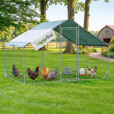 Produktbild von zooprinz Hühnervoliere Metall | mit Sonnendach | Erdanker | 200x200x195cm | Wetterfest | UV-Beständig