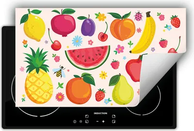 Produktbild von DarHaus Herdabdeckplatte 90x52 cm Anti Rutsch Matte Aufrollbar, bunt - Obst