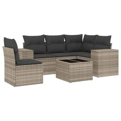 Produktbild von vidaXL 6-tlg. Garten-Sofagarnitur mit Kissen Hellgrau Poly Rattan