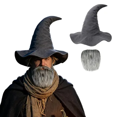 Zaubererhut mit Bart, gebogen, für Erwachsene, Halloween-Cosplay