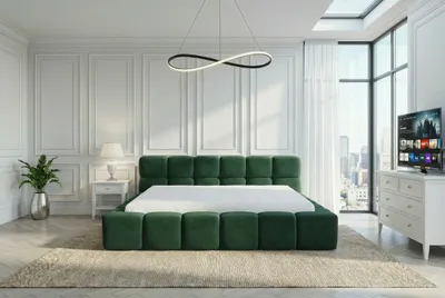 Produktbild von Polsterbett mit Bettkasten BAHRA / Abriamo 9 / Schlaffläche 200 cm x 200 cm/ Metallrahmen / Bett mit gepolstertem Kopfteil/ Bouclé, KI-generiertes Bild