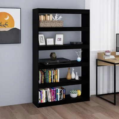 Productafbeelding van De Living Store boekenkast/roomdivider, zwart, 100x30x167,5 cm, massief grenenhout