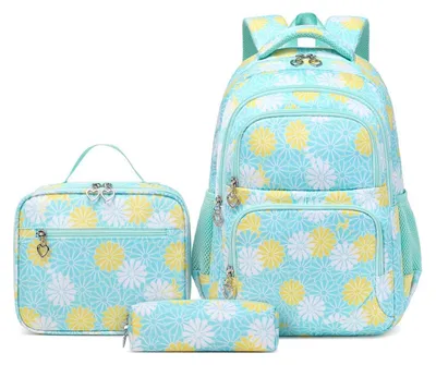 Image de Ensemble de sac à dos pour filles, adolescentes, pour l'école primaire, comprenant un sac à déjeuner, une trousse et de couleur verte