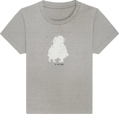 Produktbild von Mr. & Mrs. Panda Babyshirt Eisbär Umarmen 0. - 6. Monat - Heather Grey - Geschenk, Organic Baby Shirt, Öko T-Shirt, Kurzarmshirt, , Lustige Sprüche