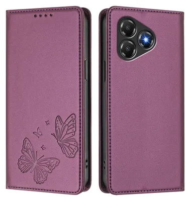 Produktbild von Lederhülle für ZTE Blade A36, Schmetterling Prägung Leder Brieftasche Schutzhülle mit Ständer Lila