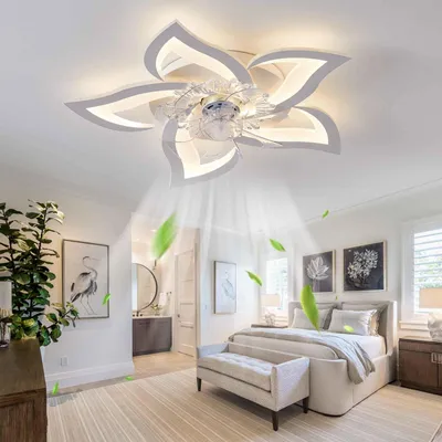 Produktbild von AIORBER Moderner Deckenventilator mit Beleuchtung und Fernbedienung, LED Deckenleuchte Dimmbar mit App-Steuerung, 6 Windgeschwindigkeiten, Leiser Motor für Schlafzimmer Wohnzimmer, Weiß