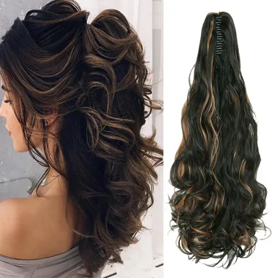 Obrázok produktu pre Clip-in predlžovanie vlasov, drdol, 45 cm, vlnité, kučeravé, tmavohnedé/svetlohnedé, 140 g
