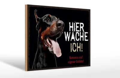 Produktbild von Holzschild Hinweis Dobermann hier wache ich eigene Gefahr, 30 x 20 cm, Holzschilder Tiere Achtung