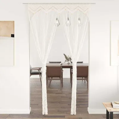 Productafbeelding van Crèmekleurige katoenen macramé gordijnstof, 140 x 240 cm, geschikt voor deur- en raamgordijnen