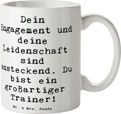 Produktbild von Mr. & Mrs. Panda Tasse Spruch Großartiger Trainer - Weiß - Geschenk, Kaffeebecher, Becher, über sich hinauswachsen, Bedruckte, Dankeschön, Keramiktasse, Wertschätzung