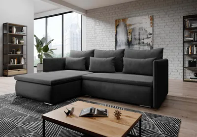 Obrázek produktu pro FurMeb24 ECKSOFA VALERIO monolit 95 - levý bok - tmavě šedý - s funkcí spánku a lůžkovou skříní
