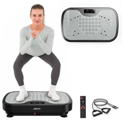 Produktbild von Vibrationsplatte für den Heimgebrauch – Kompaktes Fitnessgerät mit Widerstandsbändern und Display