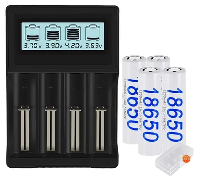 Obrázok produktu pre Opakovane dobíjateľná batéria 18650, 3000 mAh, kompatibilná s elektronickými zariadeniami, 4 kusy a nabíjačka