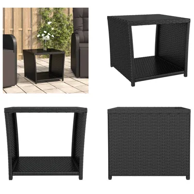 Produktbild von vidaXL Beistelltisch mit Glasplatte Schwarz Poly Rattan & Hartglas - Beistelltisch - Beistelltische - Teetisch - Gartenmöbel