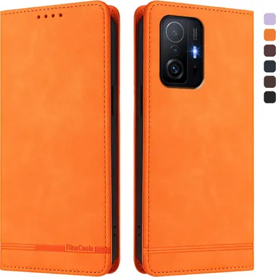 Produktbild von Hülle für Xiaomi 11T /Xiaomi 11T Pro, Retro Kunstleder Ständer Klapphülle mit Kartenfächer und Magnetische Orange