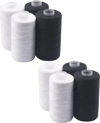 Zdjęcie produktu dla [0,02 EUR/10 m] 8-częściowy zestaw nici do szycia | zestaw do szycia uniwersalny | poliestrowe nici do maszyn do szycia | 8 szpulek po 500 m | uniwersalny zestaw nici do szycia 4 x czarne + 4 x białe | zestaw nici do szycia - 4000 m