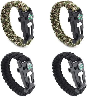 Zdjęcie produktu dla Opaski przetrwania - sprzęt outdoorowy - aktywności na świeżym powietrzu - 5 funkcji w 1 - zestaw 4 sztuk - kolor: czarny, khaki