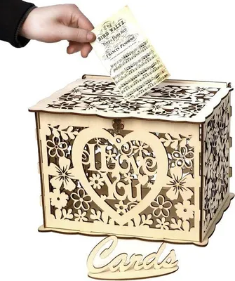 Productafbeelding van Houten Kaartendoos met Slot voor Bruiloft en Feest - Spaarpot voor Cadeaus en Wensen