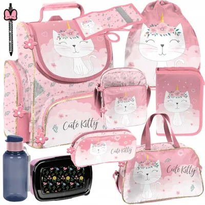Produktbild von Mega Schulset XXL – Katze 10 -teiliges Schulranzen-Set Für Jungen & Mädchen kitty rosa