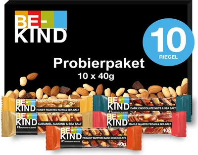 Produktbild von BE-KIND Probierpaket, 10er Box mit 5 verschiedenen Geschmacksrichtungen, 10 x 40g Riegel