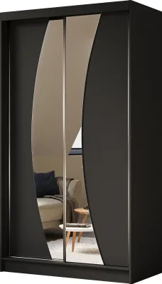 Productafbeelding van 120 cm brede garderobekast Vex met spiegel, inclusief 2 schuifdeuren. Schuifdeurkledingkast (kleur: zwart)