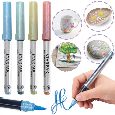 Produktbild von Acrylmarker mit Pinselspitze, glitzernde Kreativstifte, 4er-Set – 4 Farben