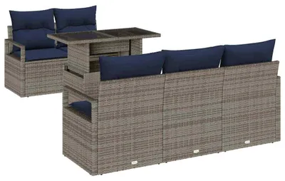 Image de Ensemble de canapés de jardin vidaXL avec rangement et coussins, 6 pièces, gris, en polyrotin