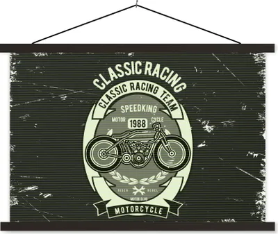 Produktbild von MuchoWow® Textilposter Motorrad - Vintage - Zeichnung 60x40 cm mit schwarzem Rahmen - Hölzernes