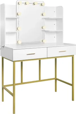 Immagine prodotto di Toeletta con specchio e illuminazione, 90x45x136 cm, legno, 2 cassetti, bianco