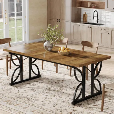 Zdjęcie produktu dla Stół jadalny prostokątny, wymiary 180 x 80 cm, kolor brązowy, metalowa podstawa, przeznaczony dla 6-8 osób